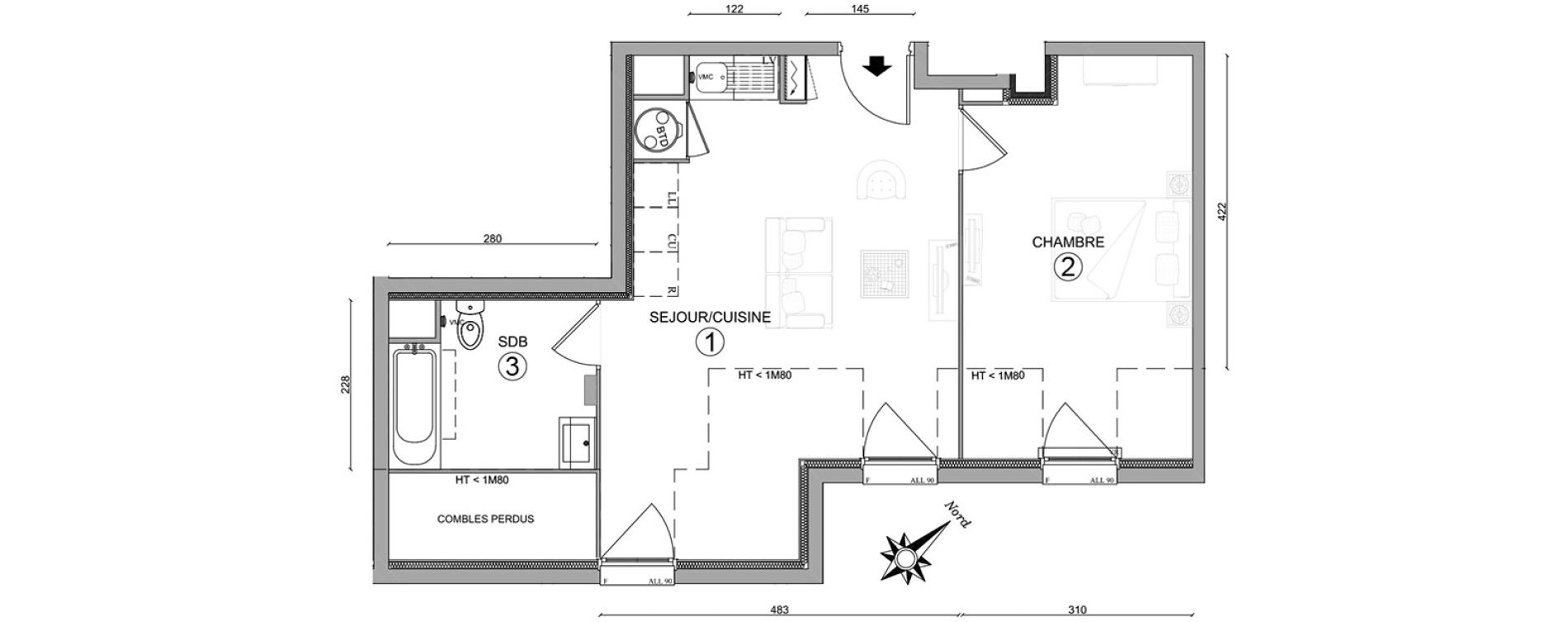 Appartement T2 de 41,70 m2 &agrave; Osny Centre