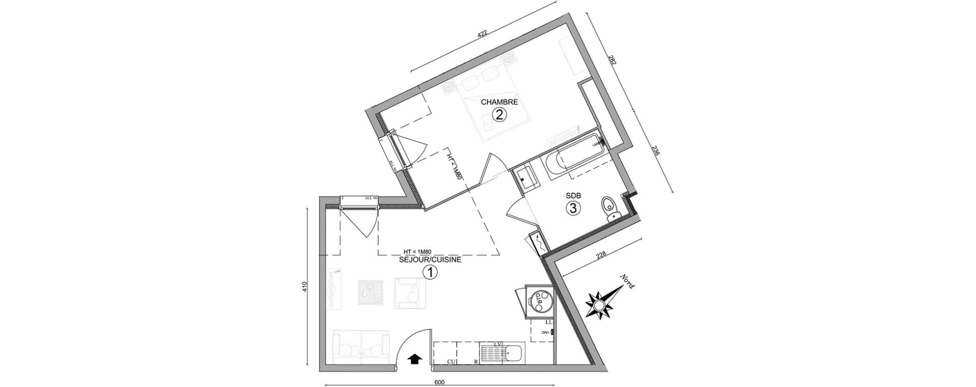 Appartement T2 de 39,45 m2 &agrave; Osny Centre