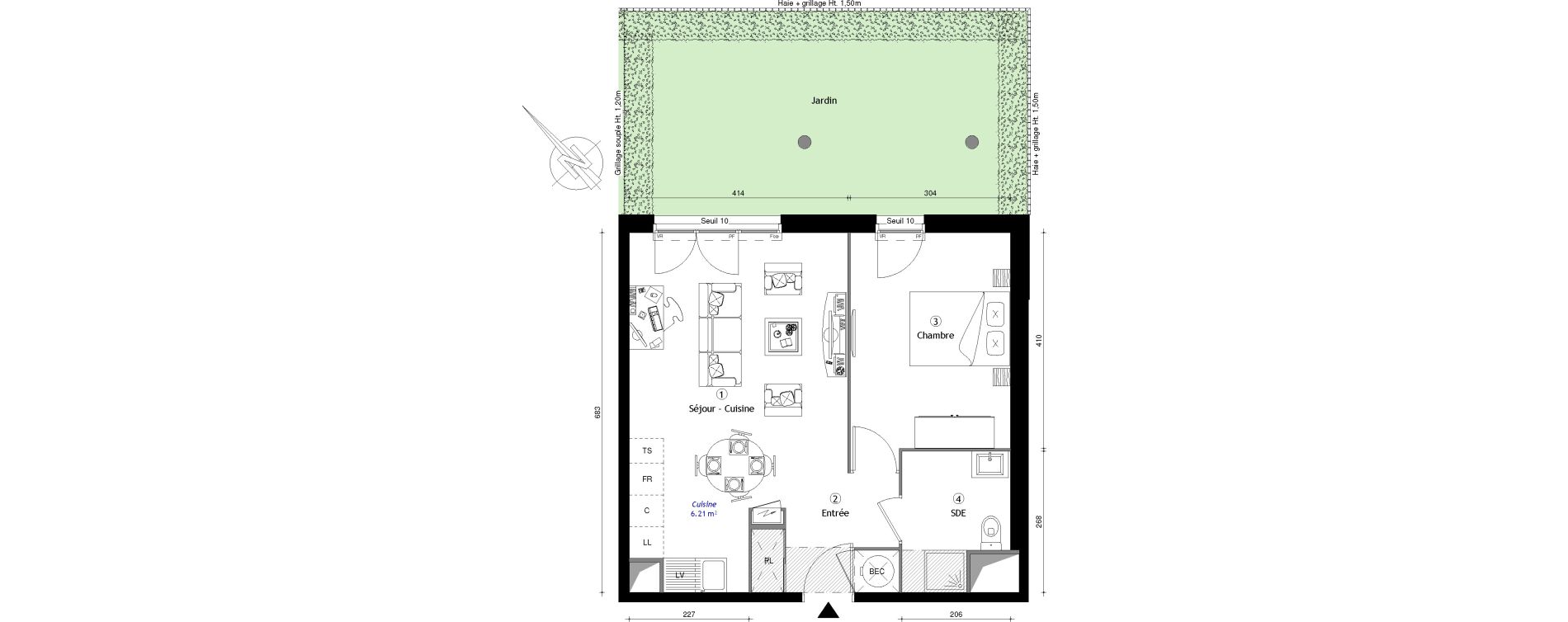 Appartement T2 de 47,40 m2 &agrave; Osny Centre