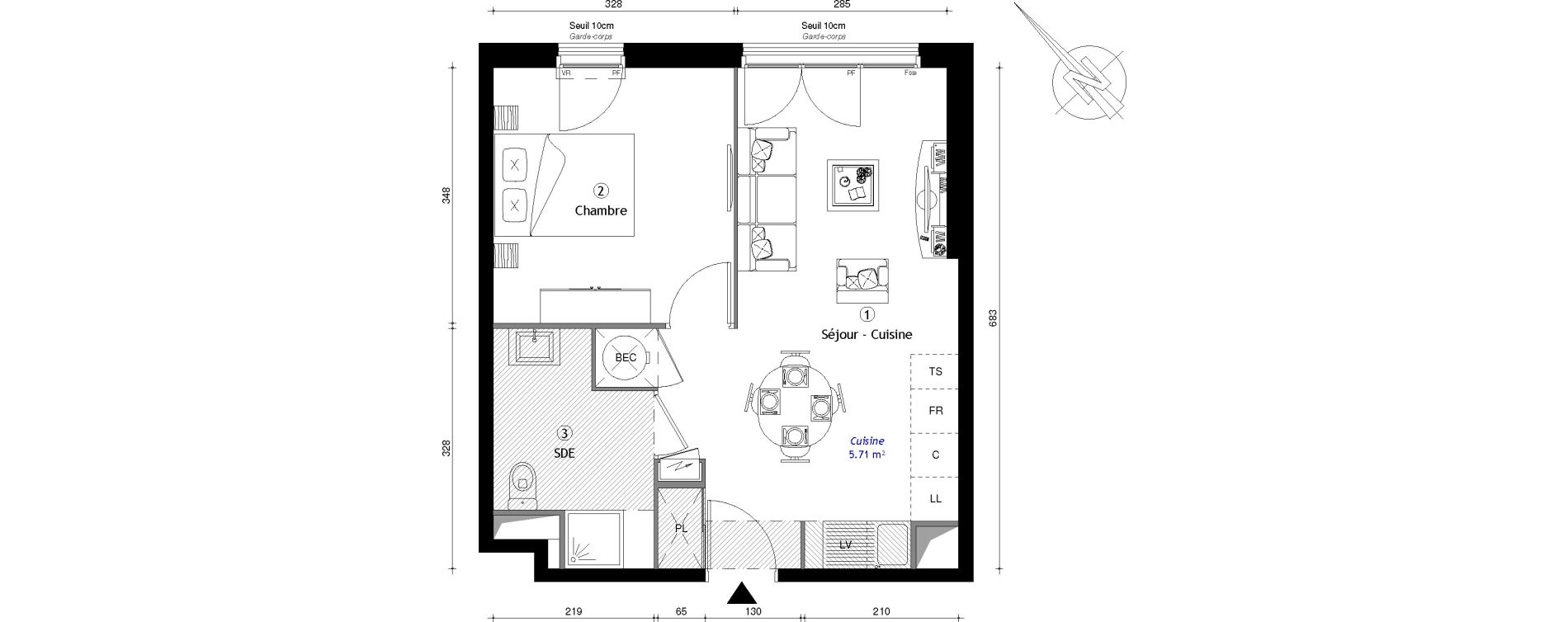 Appartement T2 de 40,79 m2 &agrave; Osny Centre