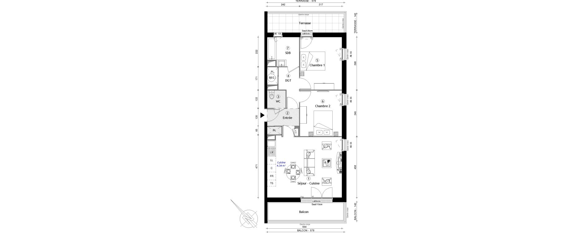 Appartement T3 de 65,92 m2 &agrave; Osny Centre