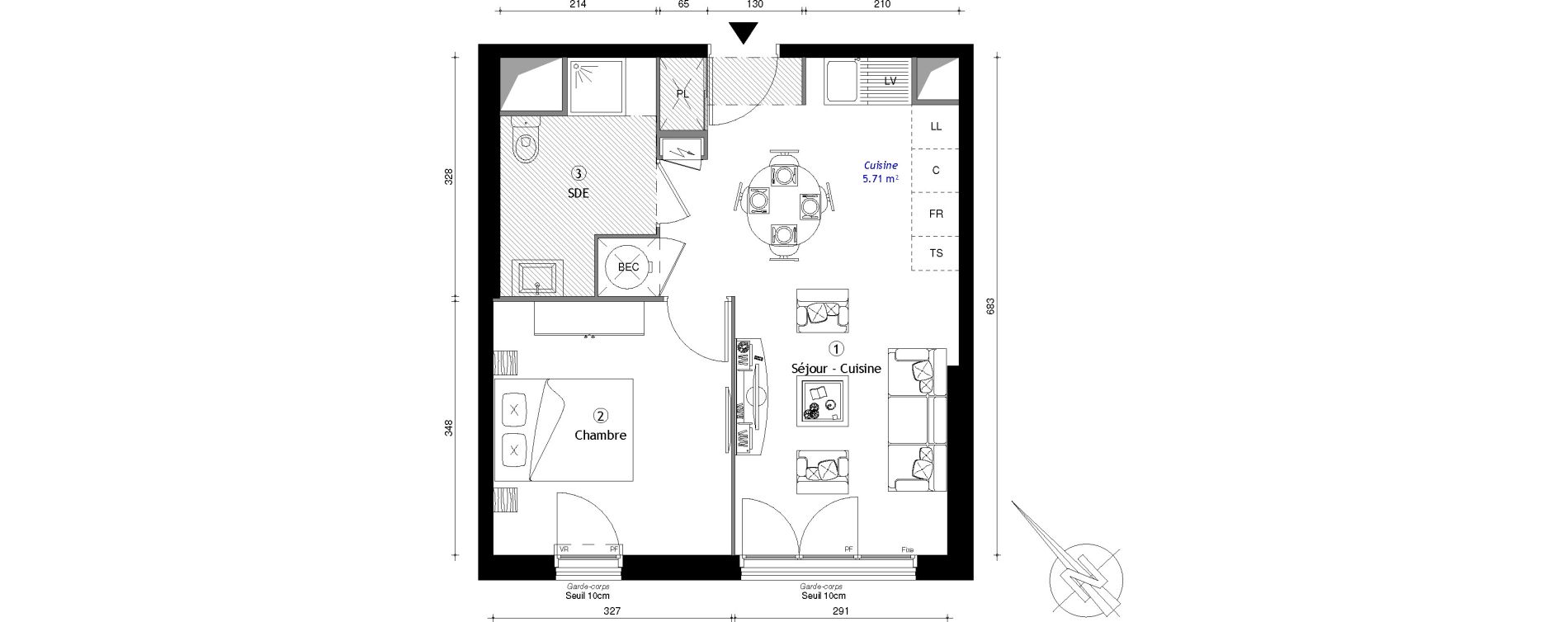 Appartement T2 de 40,83 m2 &agrave; Osny Centre