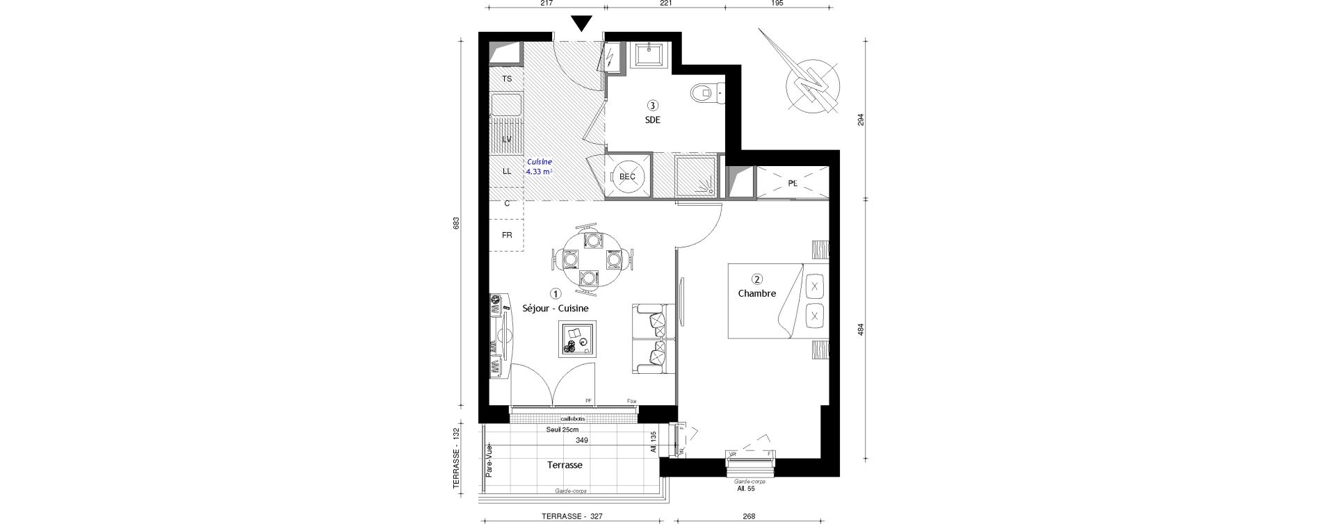 Appartement T2 de 39,54 m2 &agrave; Osny Centre