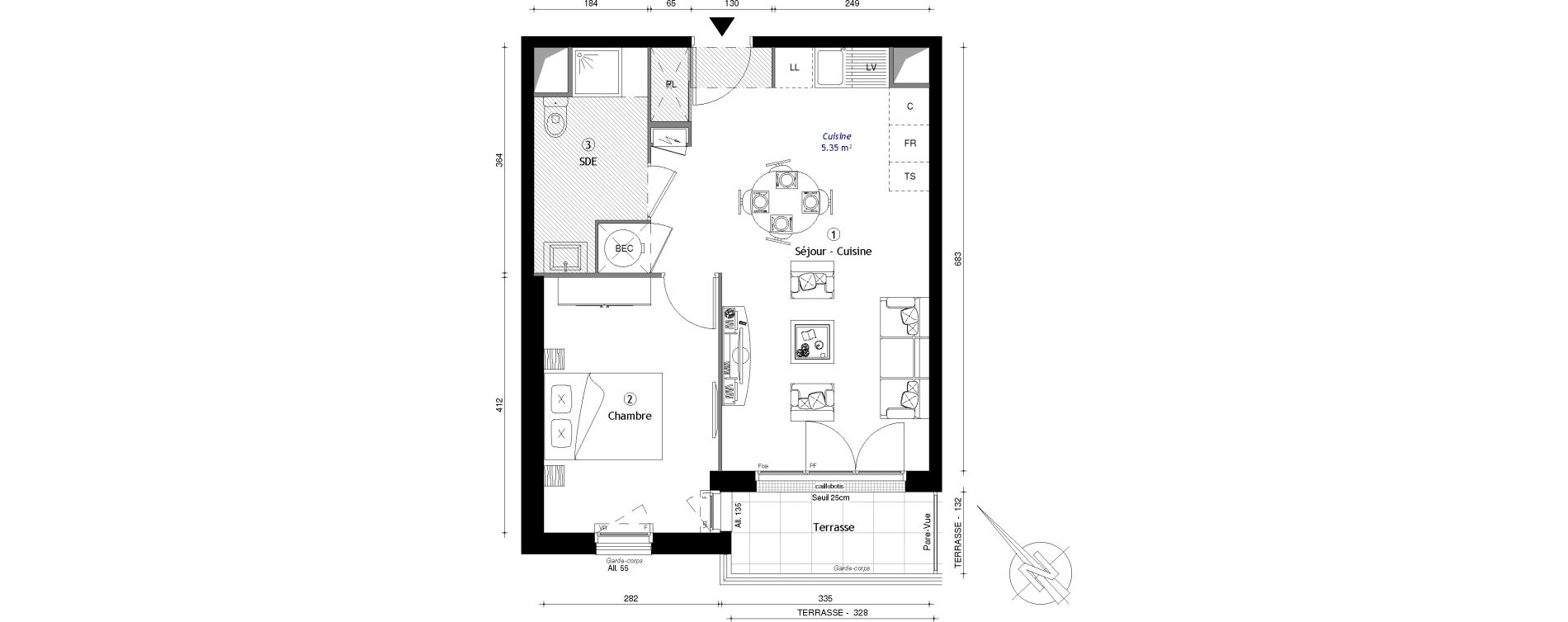 Appartement T2 de 43,98 m2 &agrave; Osny Centre