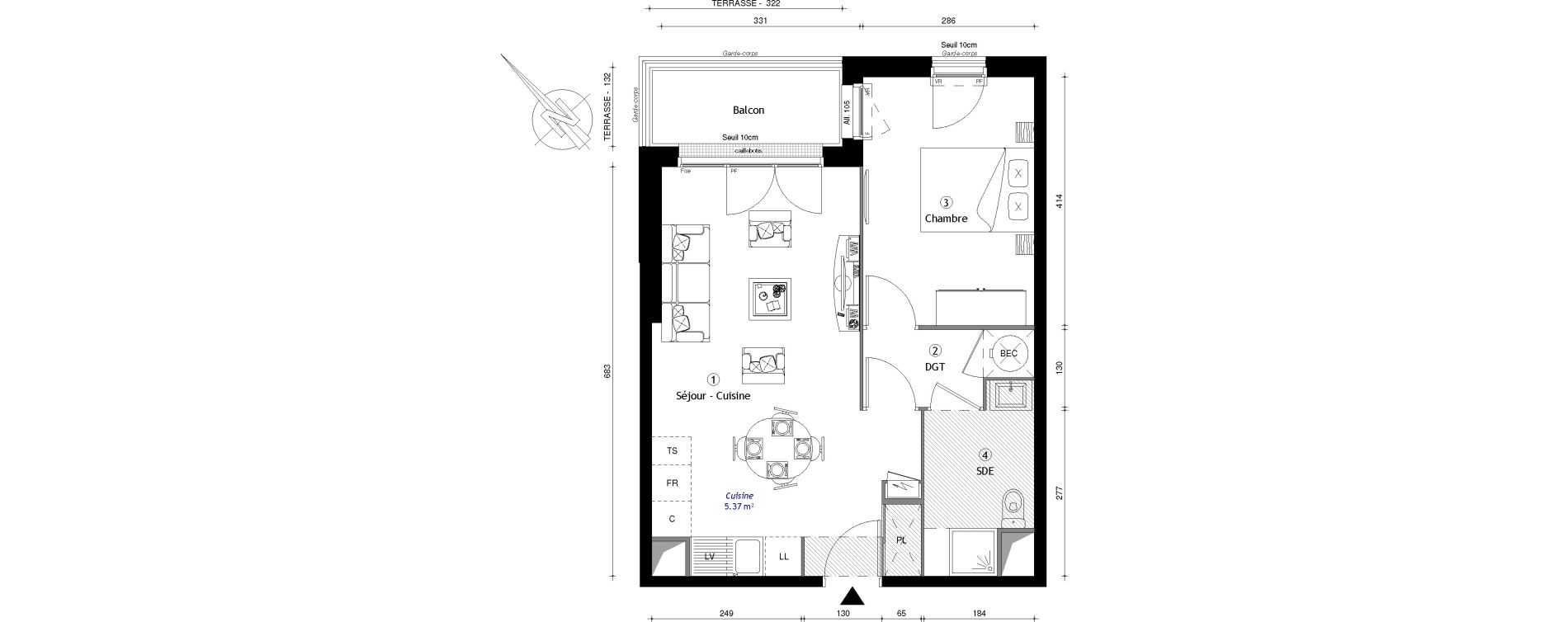 Appartement T2 de 45,53 m2 &agrave; Osny Centre