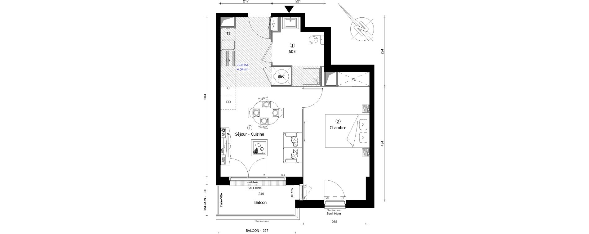 Appartement T2 de 39,54 m2 &agrave; Osny Centre