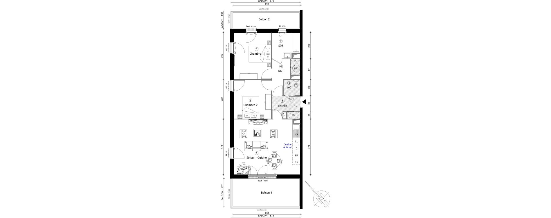 Appartement T3 de 65,98 m2 &agrave; Osny Centre