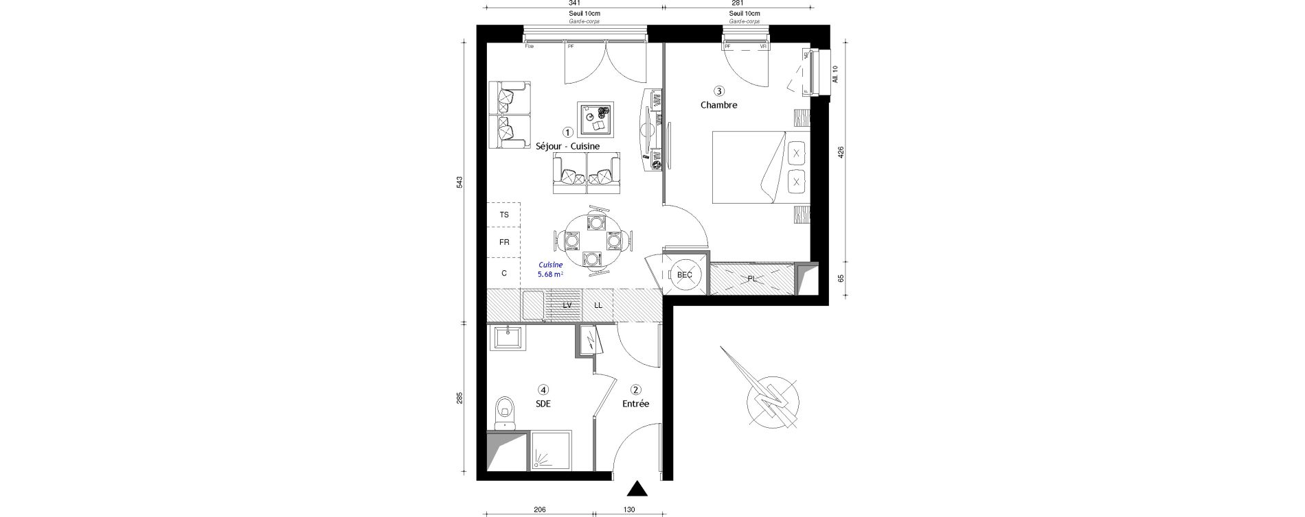 Appartement T2 de 40,71 m2 &agrave; Osny Centre
