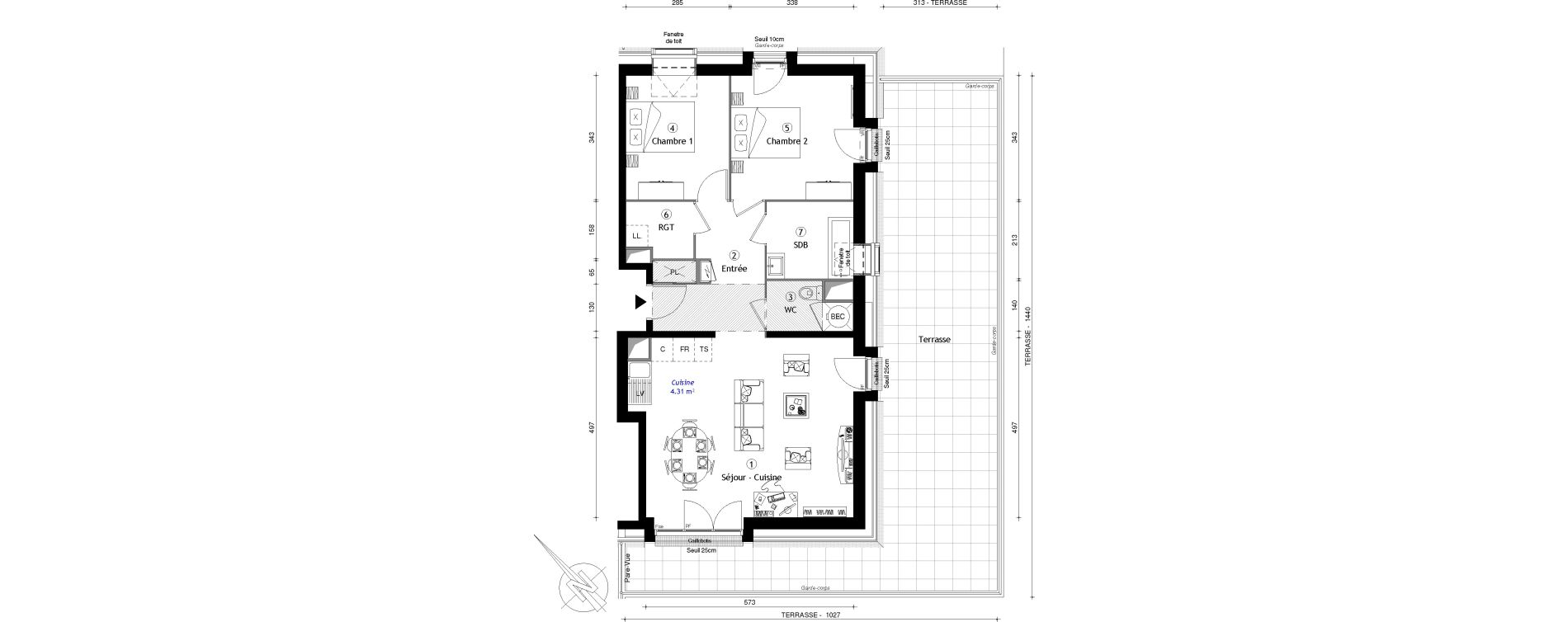 Appartement T3 de 72,99 m2 &agrave; Osny Centre
