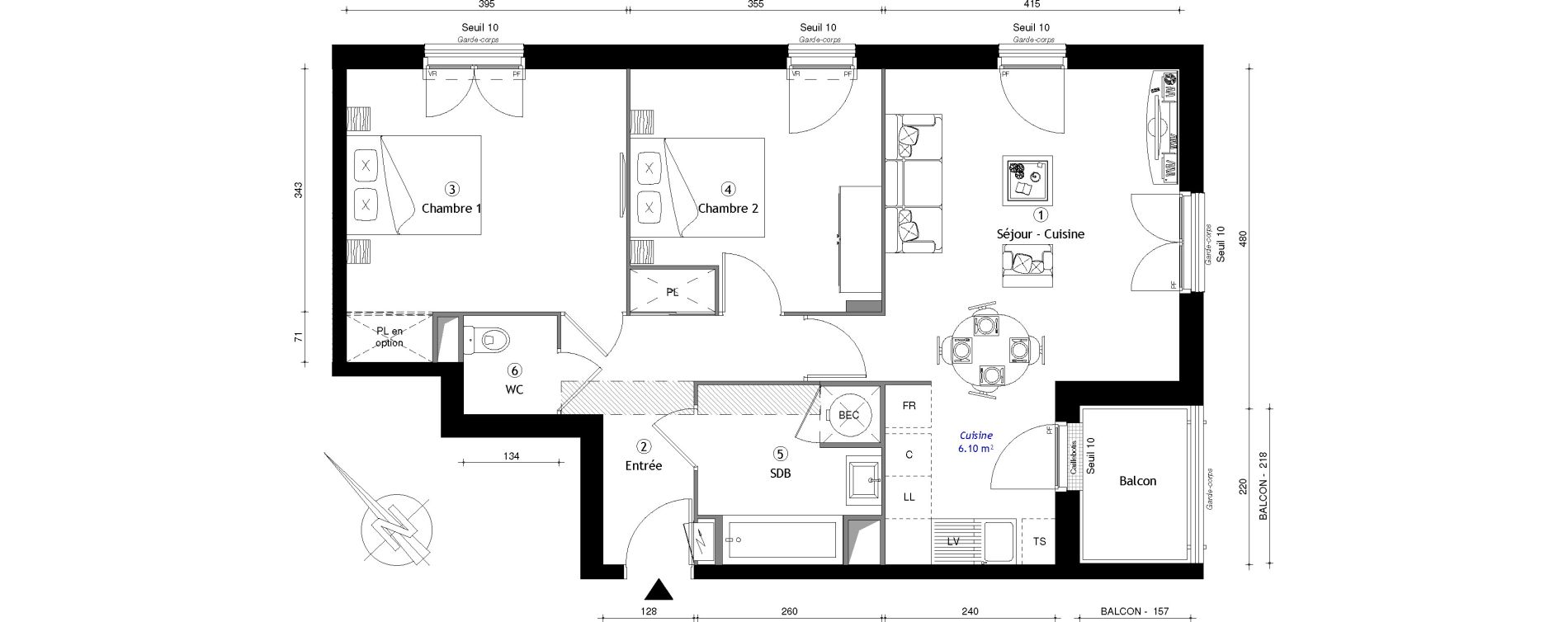 Appartement T3 de 66,51 m2 &agrave; Osny Centre