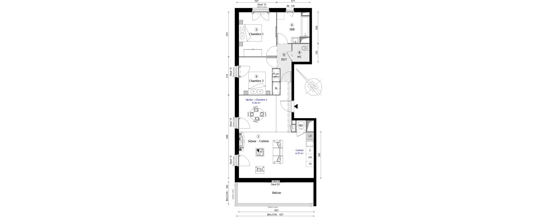 Appartement T3 bis de 72,92 m2 &agrave; Osny Centre