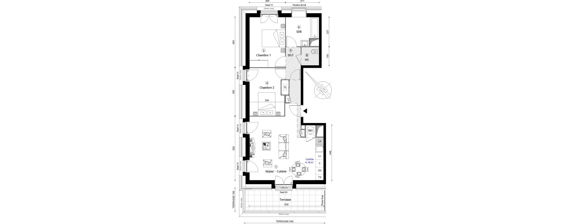 Appartement T3 de 68,18 m2 &agrave; Osny Centre