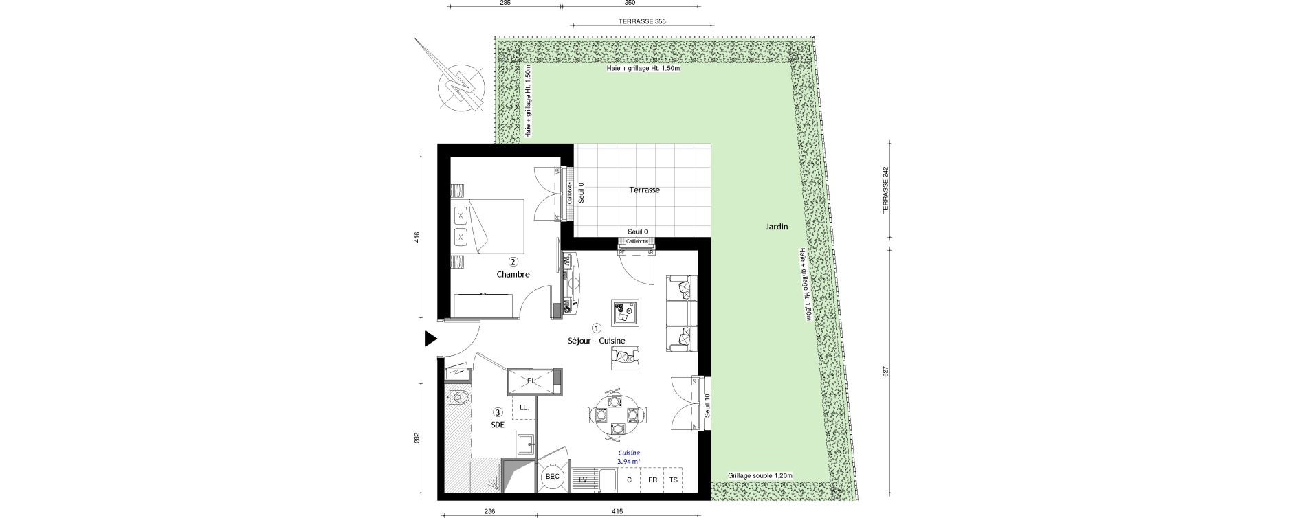 Appartement T2 de 45,89 m2 &agrave; Osny Centre