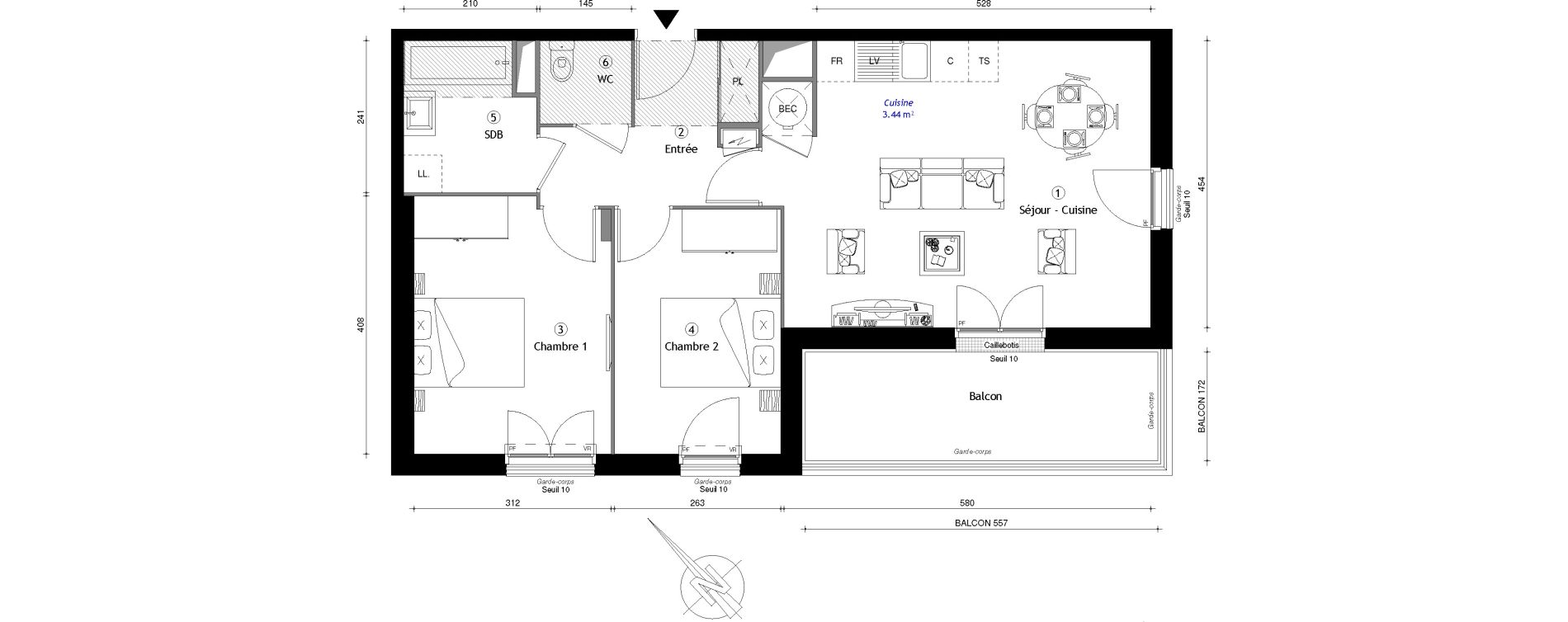 Appartement T3 de 62,57 m2 &agrave; Osny Centre