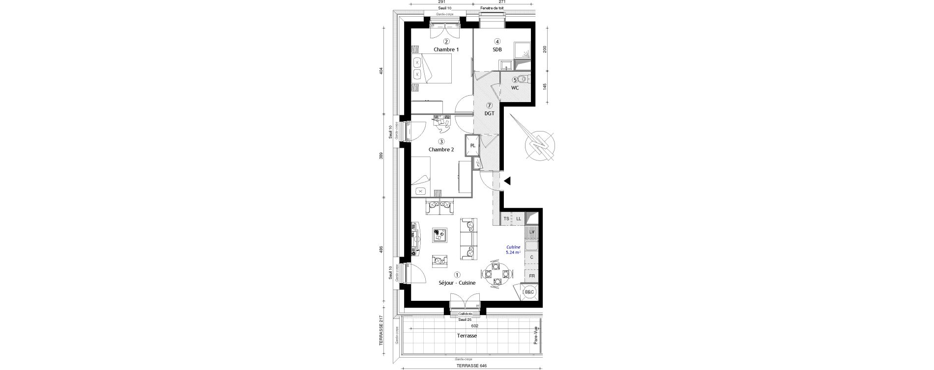 Appartement T3 de 65,86 m2 &agrave; Osny Centre