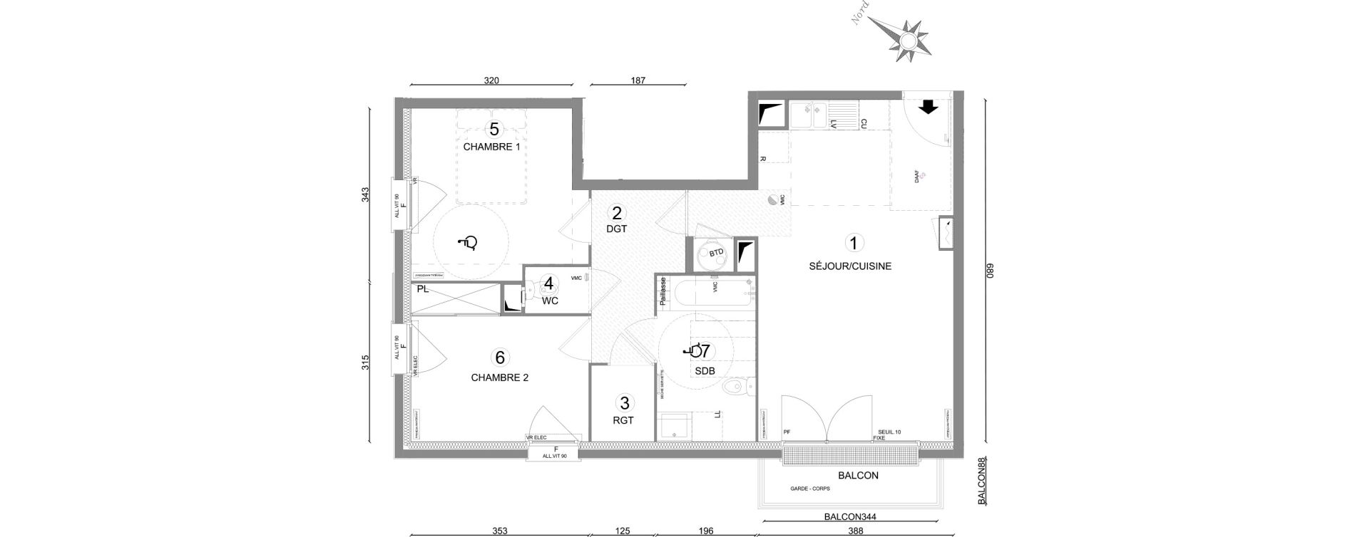 Appartement T3 de 63,70 m2 &agrave; Persan Centre