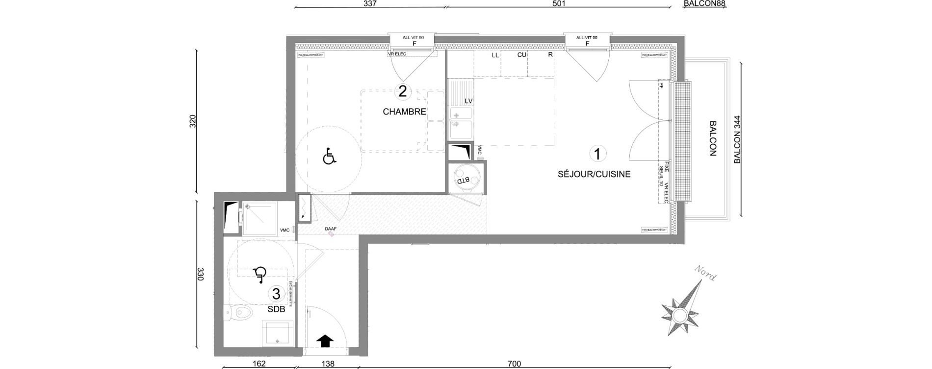 Appartement T2 de 42,55 m2 &agrave; Persan Centre