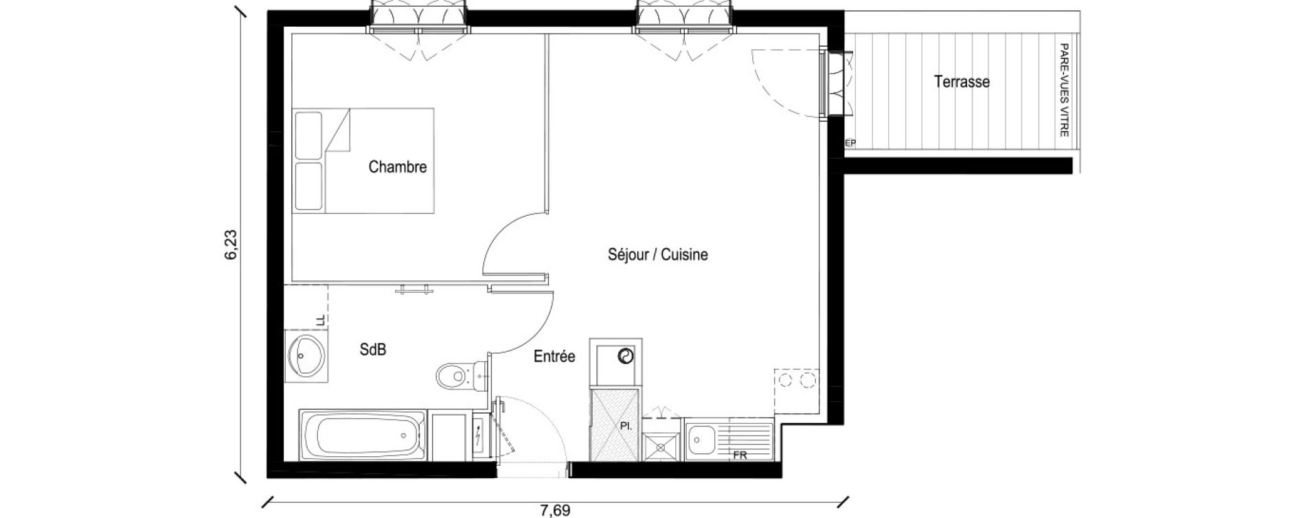 Appartement T2 de 38,71 m2 &agrave; Persan Centre