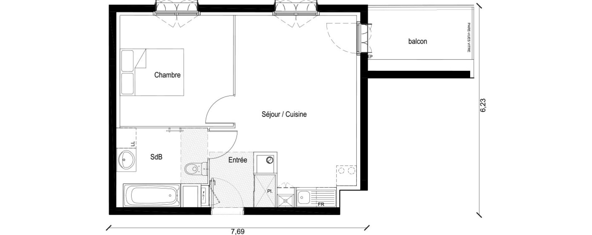 Appartement T2 de 38,71 m2 &agrave; Persan Centre