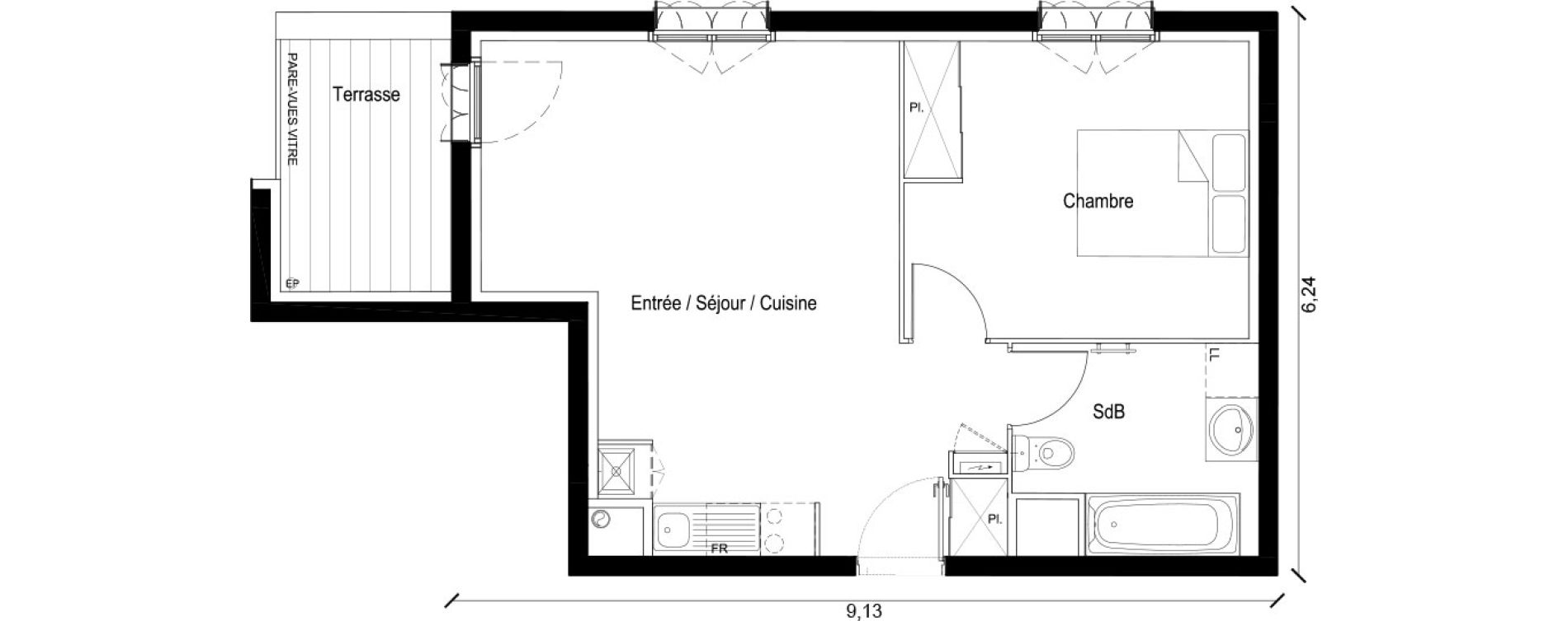 Appartement T2 de 43,33 m2 &agrave; Persan Centre