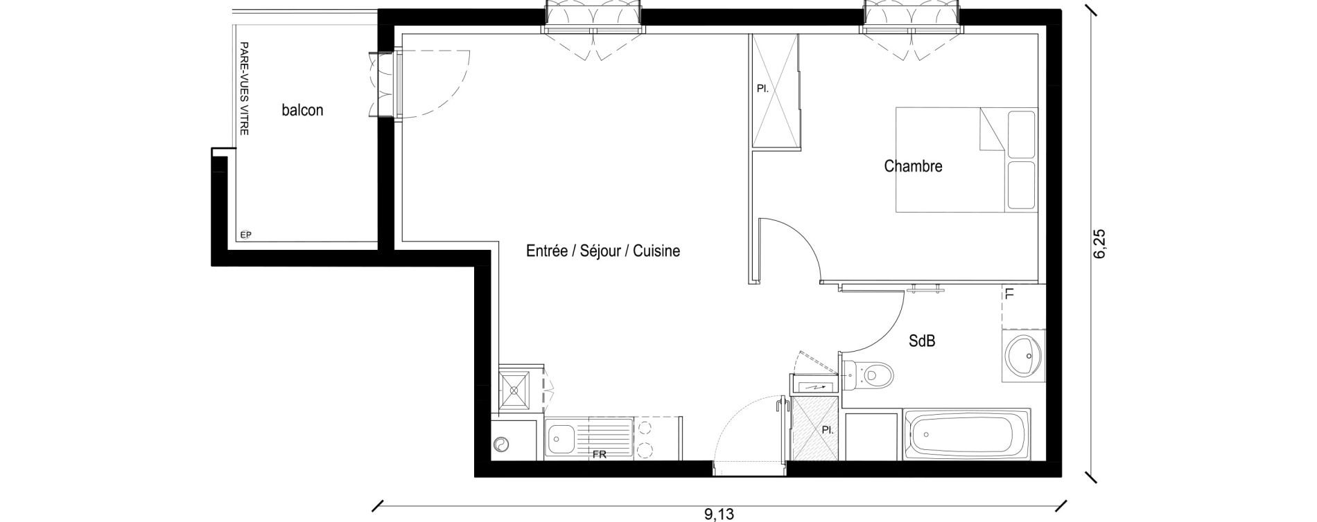 Appartement T2 de 43,33 m2 &agrave; Persan Centre