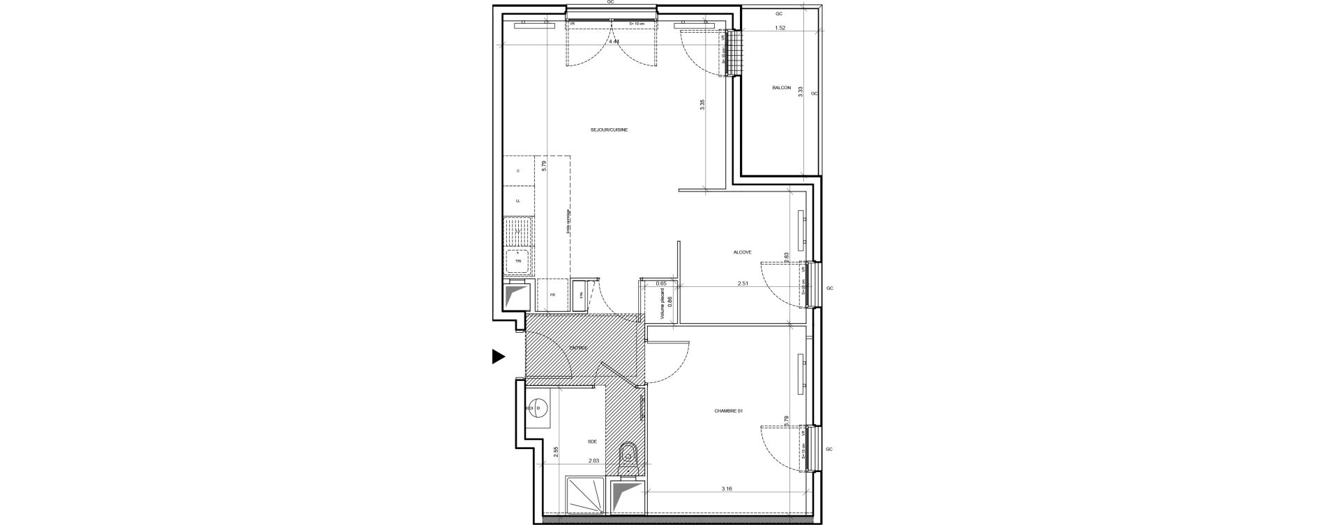 Appartement T2 de 50,70 m2 &agrave; Pontoise Les louvrais