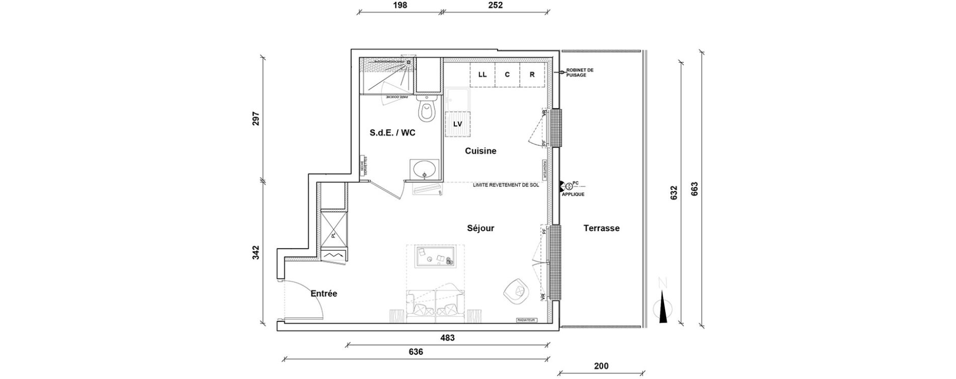 Appartement T1 de 32,00 m2 &agrave; Pontoise Centre