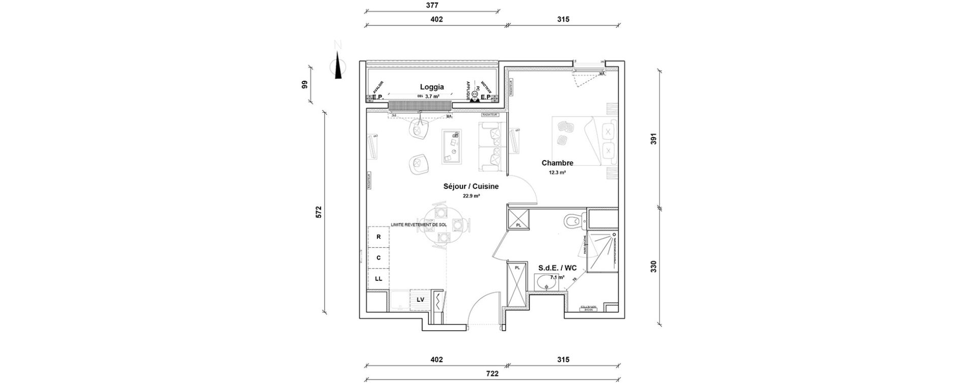 Appartement T2 de 42,30 m2 &agrave; Pontoise Centre