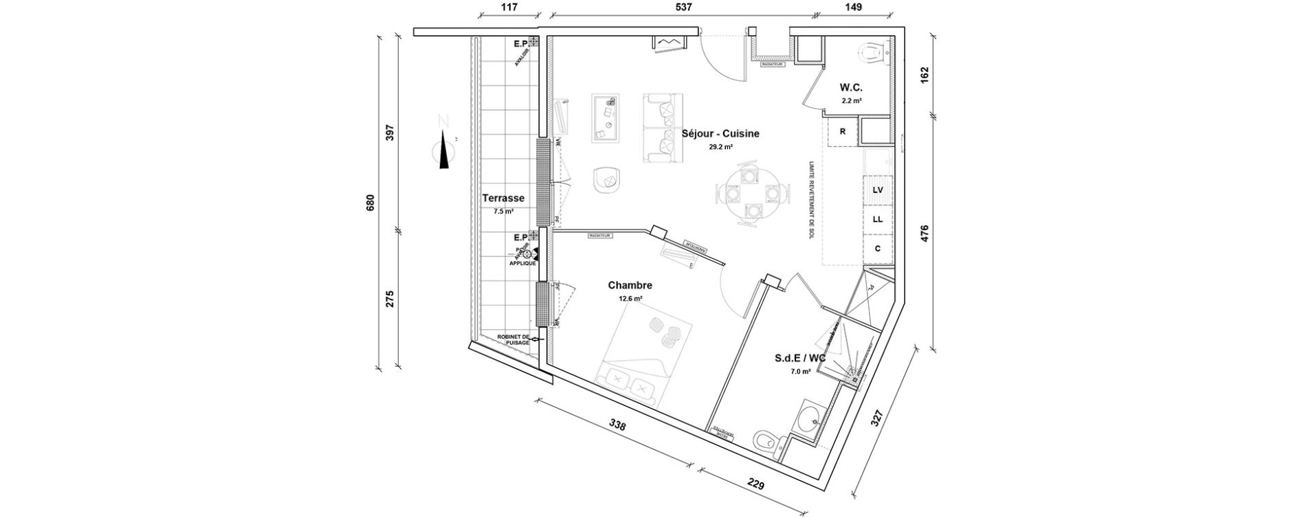 Appartement T2 de 51,00 m2 &agrave; Pontoise Centre