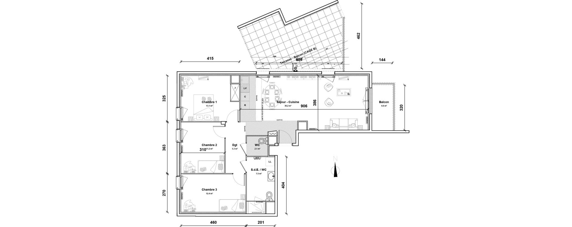Appartement T4 de 88,20 m2 &agrave; Pontoise Centre