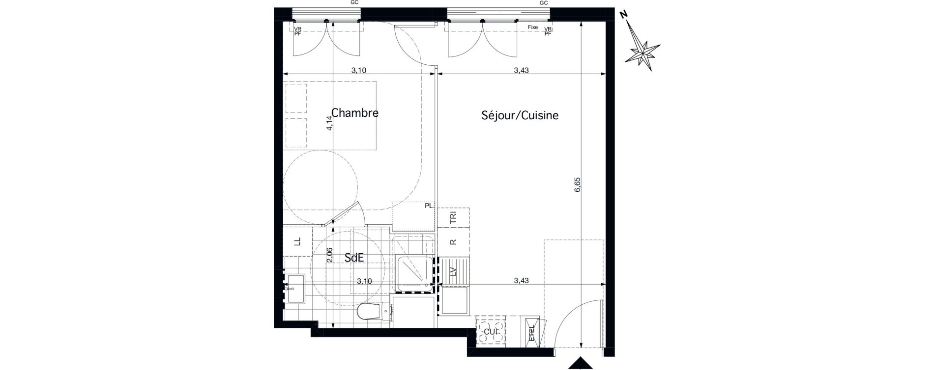 Appartement T2 de 40,66 m2 &agrave; Pontoise Saint-martin