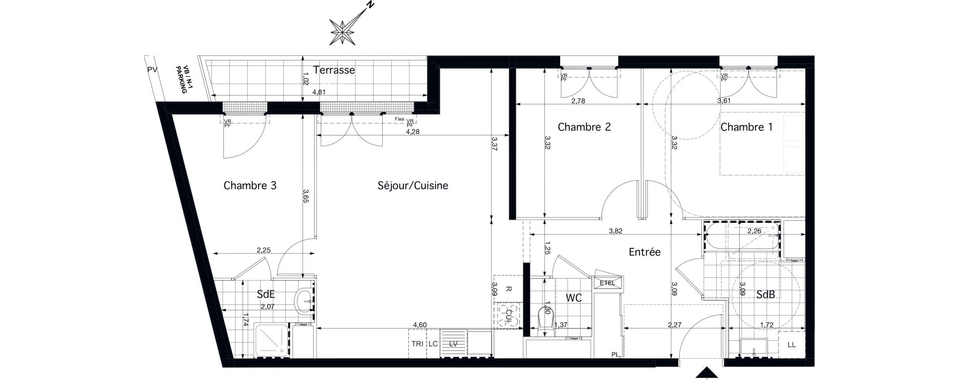 Appartement T4 de 77,29 m2 &agrave; Pontoise Saint-martin