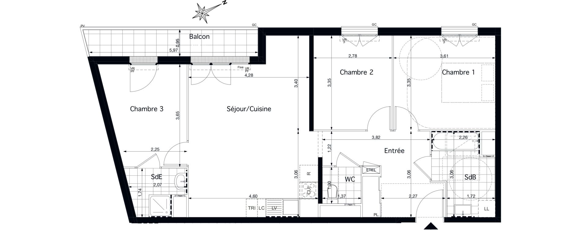 Appartement T4 de 77,29 m2 &agrave; Pontoise Saint-martin