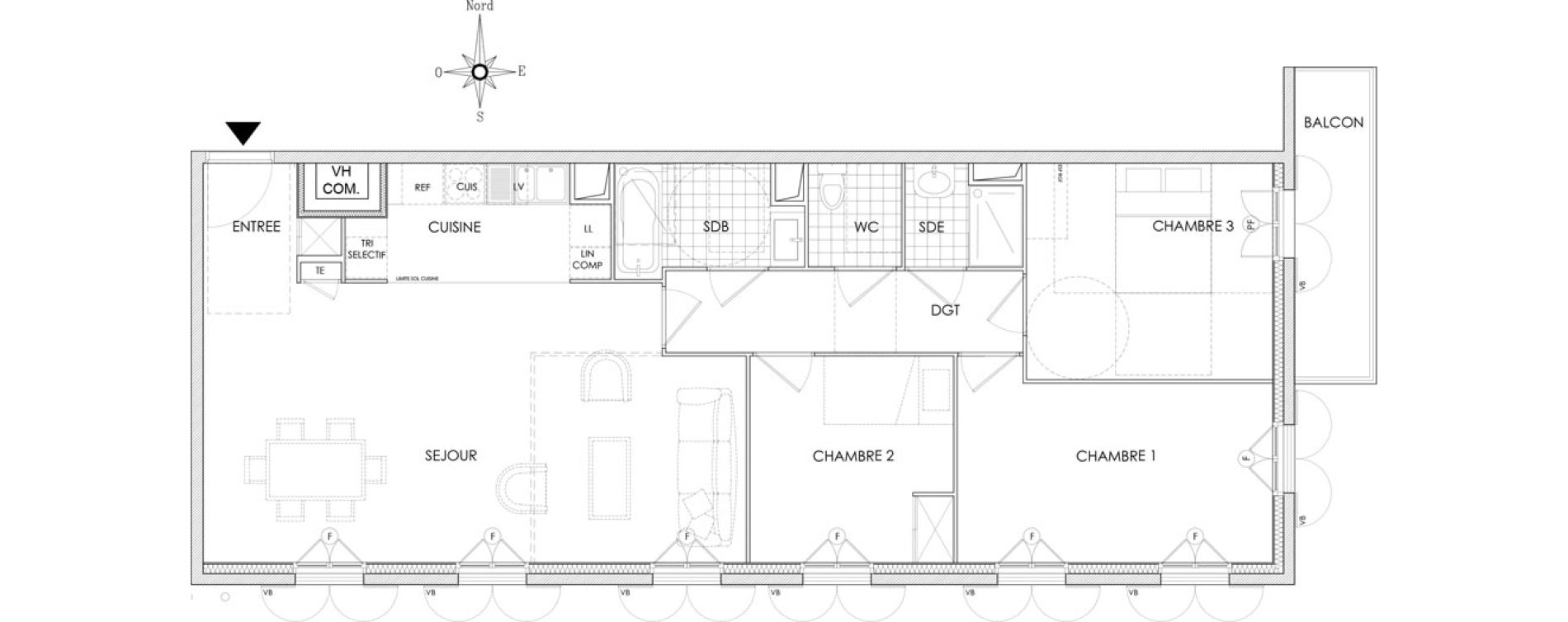 Appartement T4 de 87,77 m2 &agrave; Pontoise Centre
