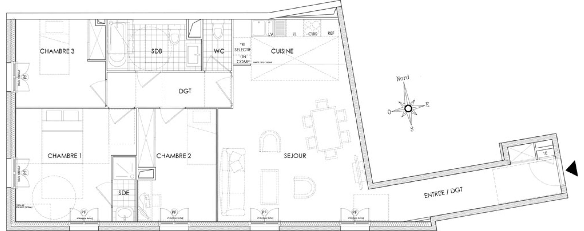 Appartement T4 de 88,07 m2 &agrave; Pontoise Centre