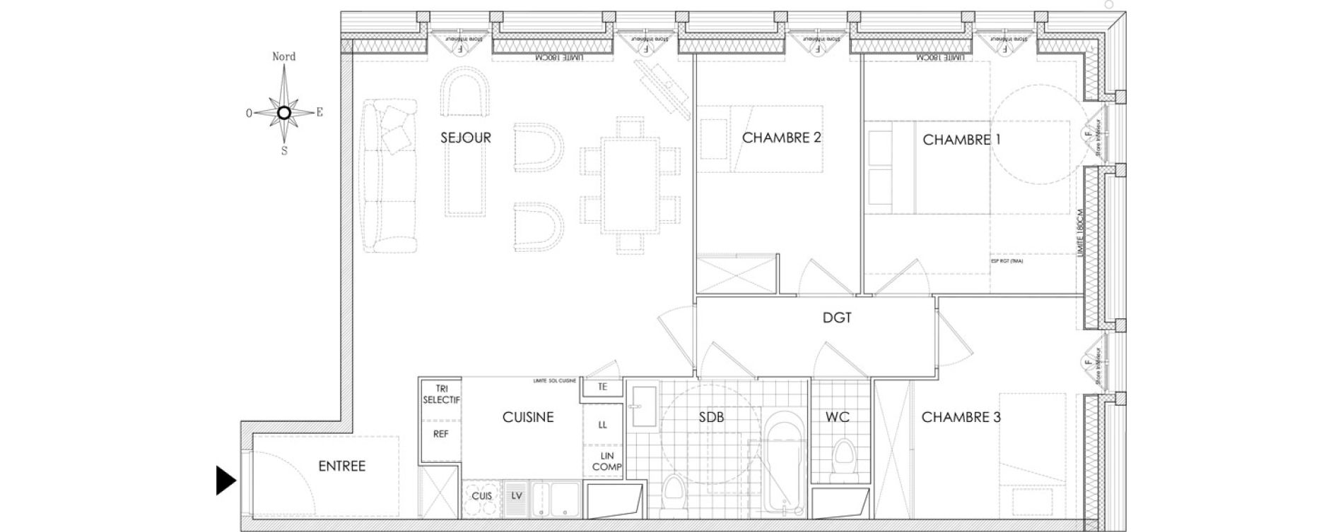 Appartement T4 de 75,11 m2 &agrave; Pontoise Centre