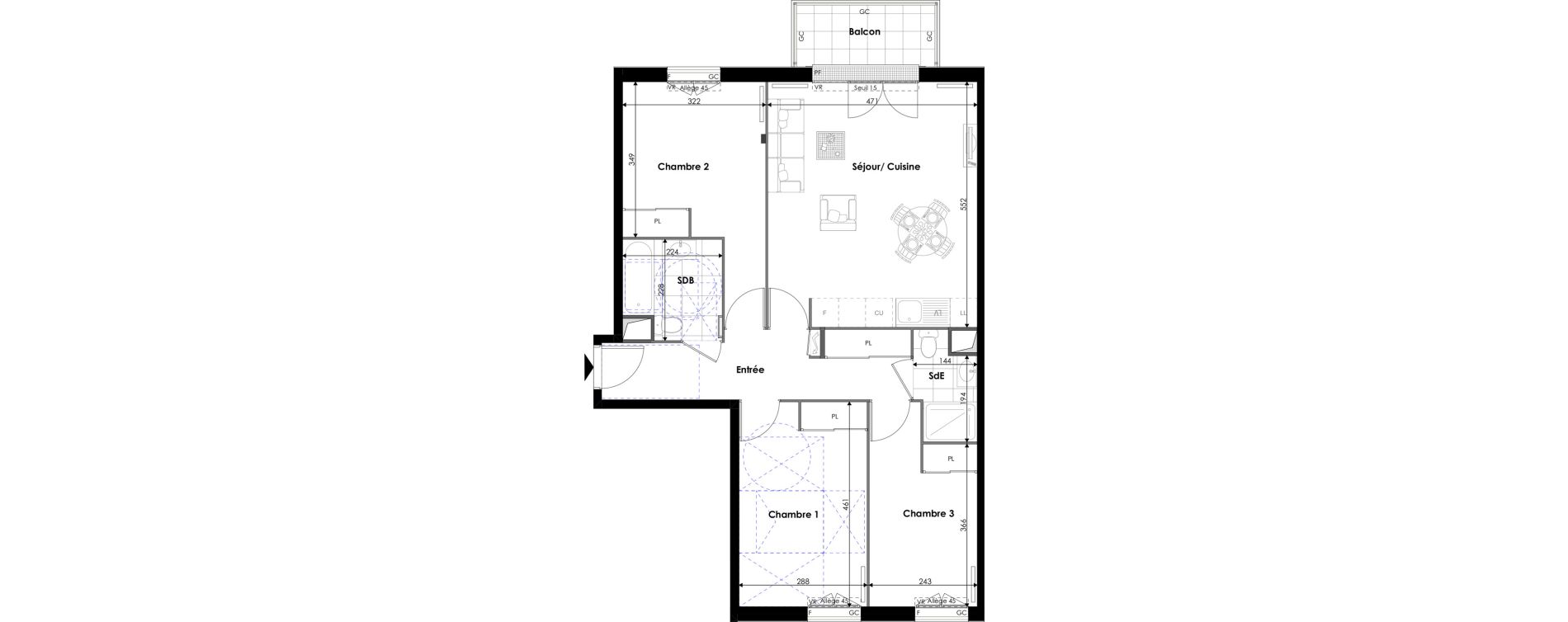 Appartement T4 de 80,10 m2 &agrave; Pontoise Les cordeliers