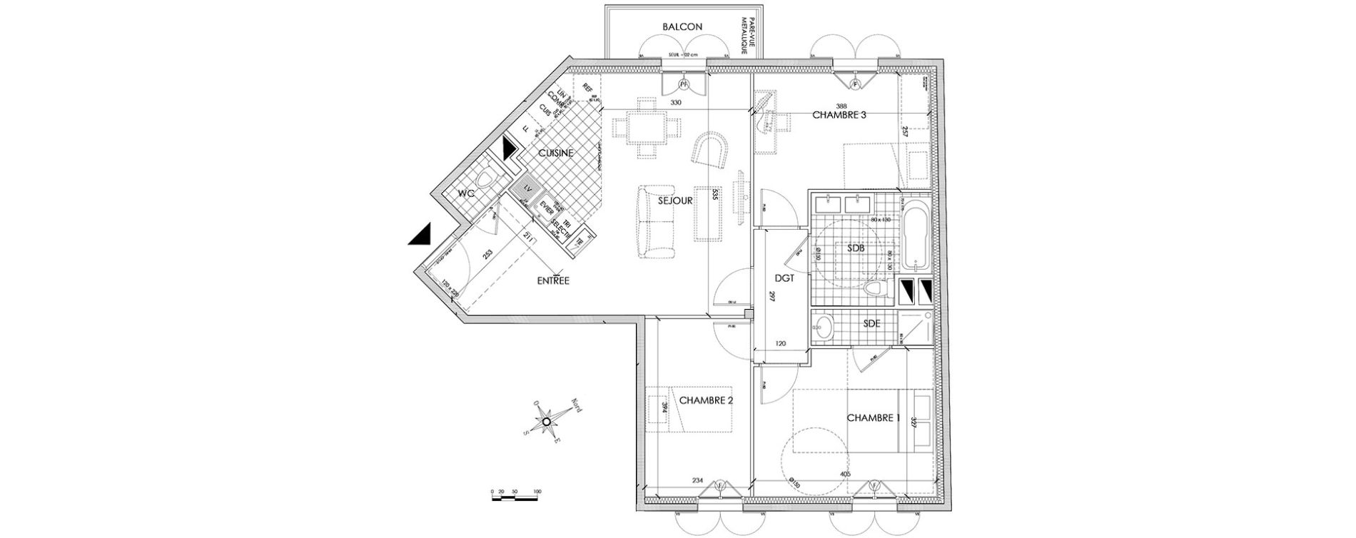 Appartement T4 de 76,16 m2 &agrave; Pontoise Centre
