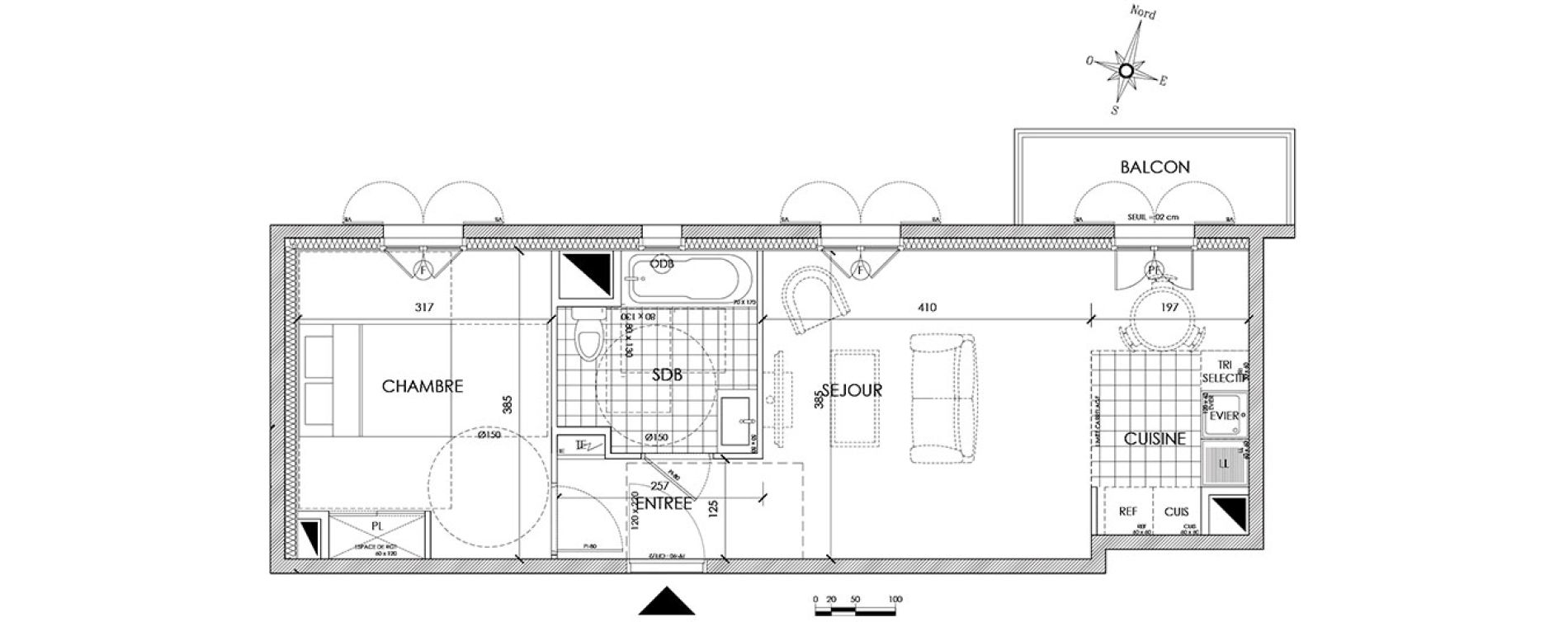 Appartement T2 de 43,06 m2 &agrave; Pontoise Centre