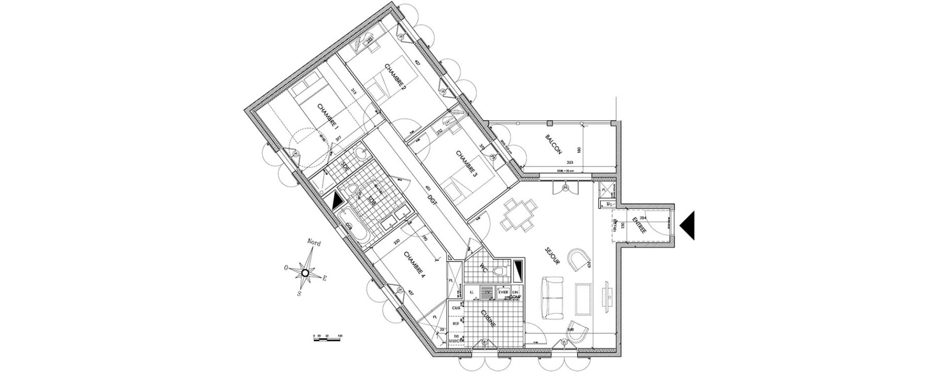 Appartement T5 de 93,81 m2 &agrave; Pontoise Centre