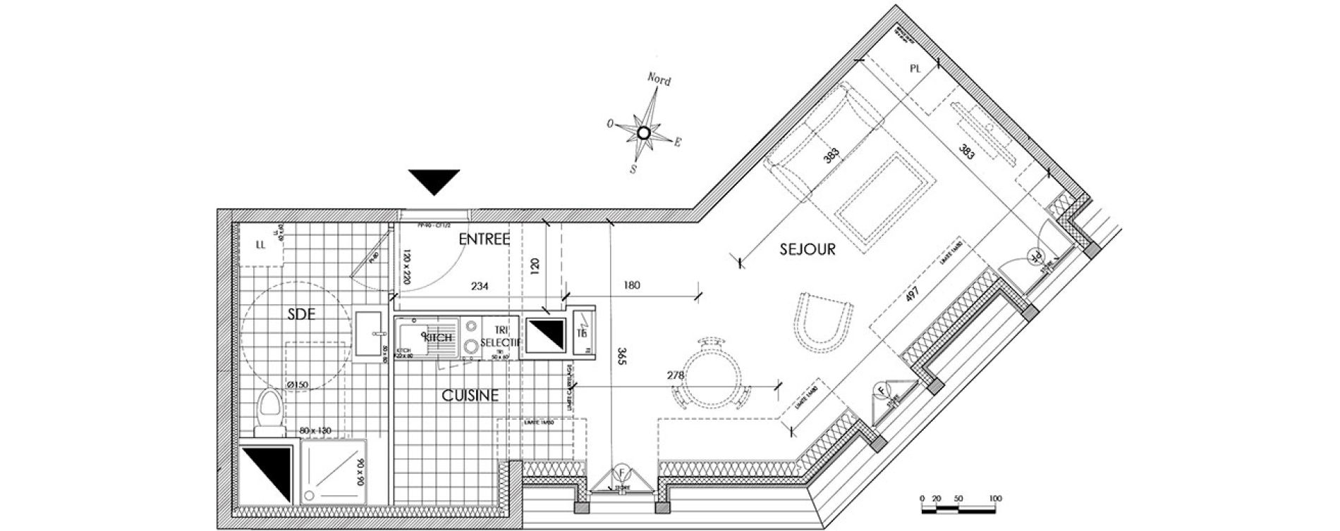 Appartement T1 de 35,20 m2 &agrave; Pontoise Centre