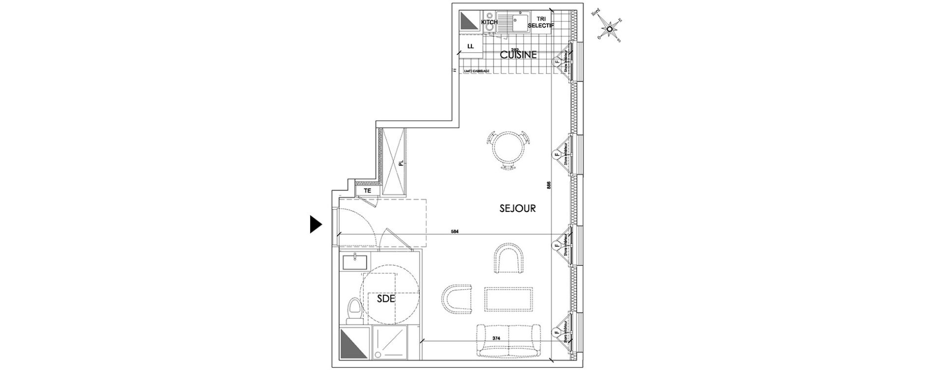 Appartement T1 de 39,33 m2 &agrave; Pontoise Centre