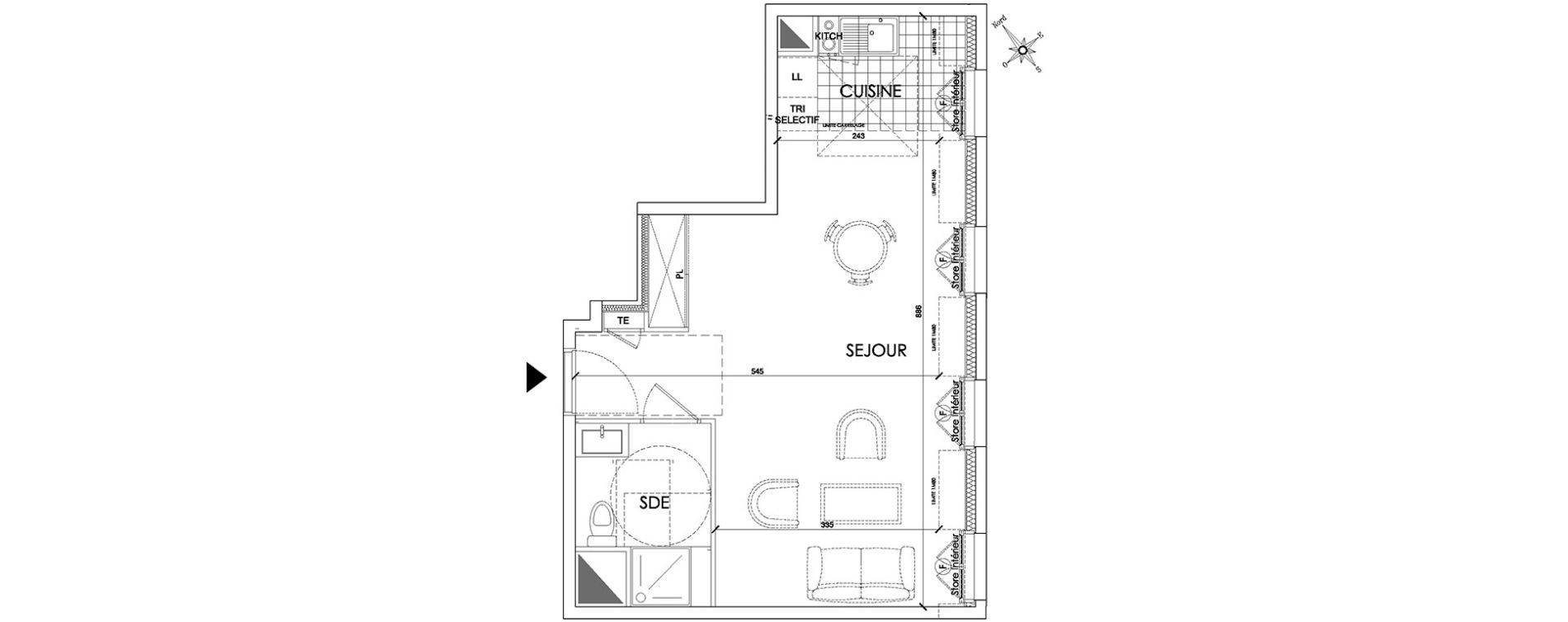 Appartement T1 de 36,82 m2 &agrave; Pontoise Centre