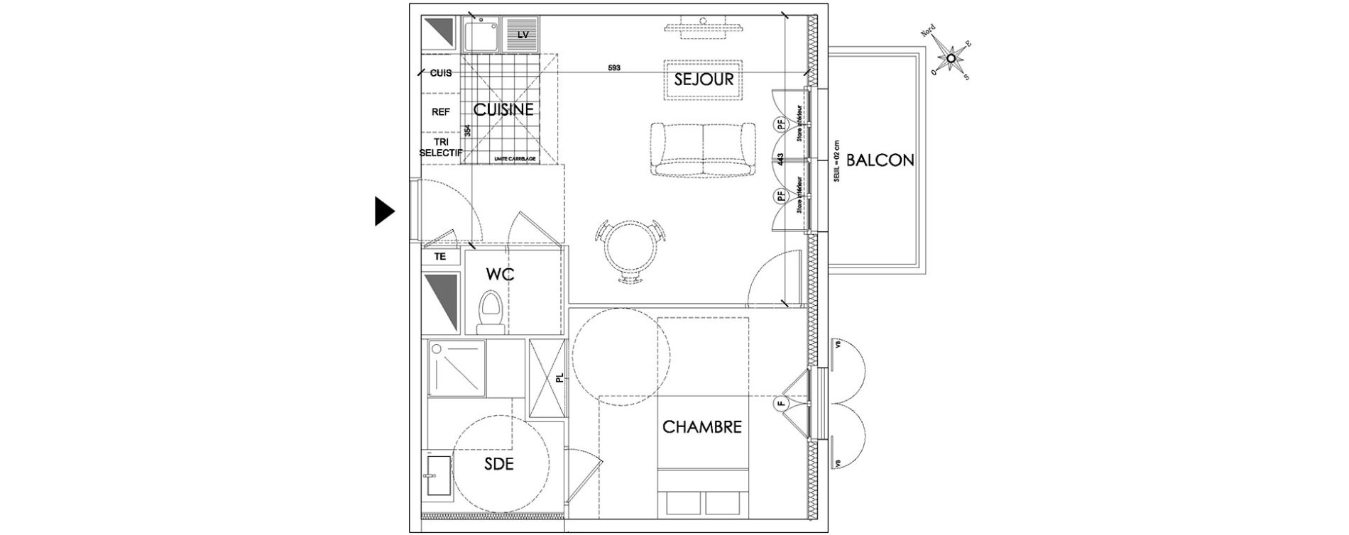 Appartement T2 de 43,65 m2 &agrave; Pontoise Centre