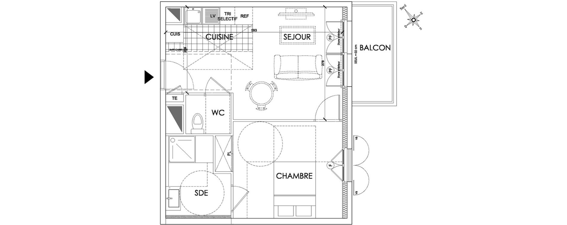 Appartement T2 de 39,74 m2 &agrave; Pontoise Centre