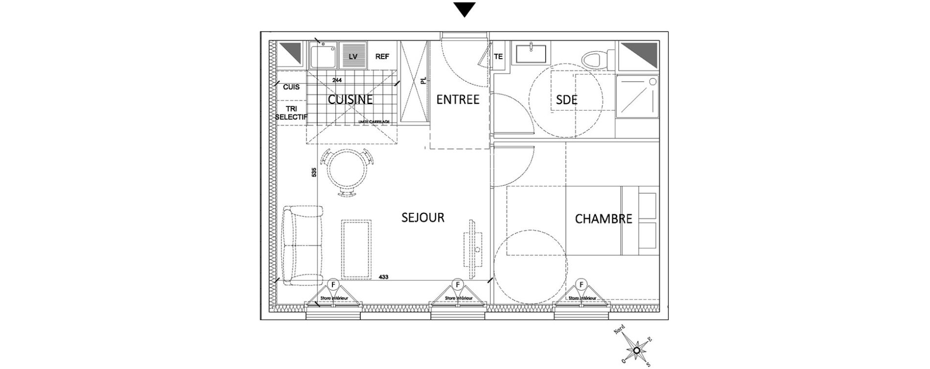 Appartement T2 de 39,56 m2 &agrave; Pontoise Centre