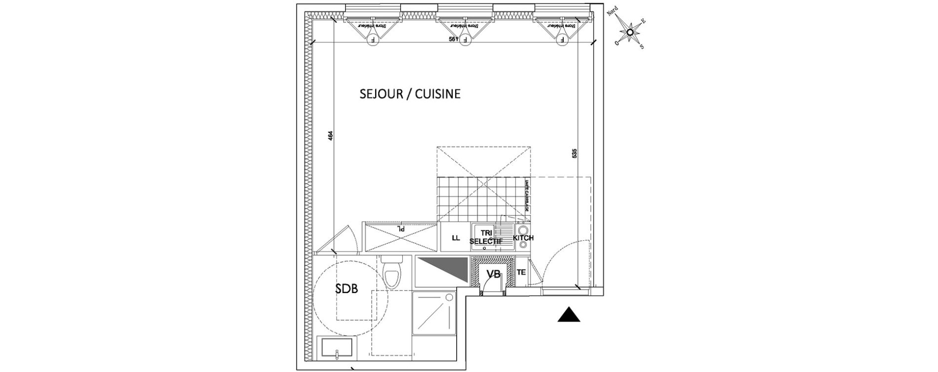Appartement T1 de 32,30 m2 &agrave; Pontoise Centre