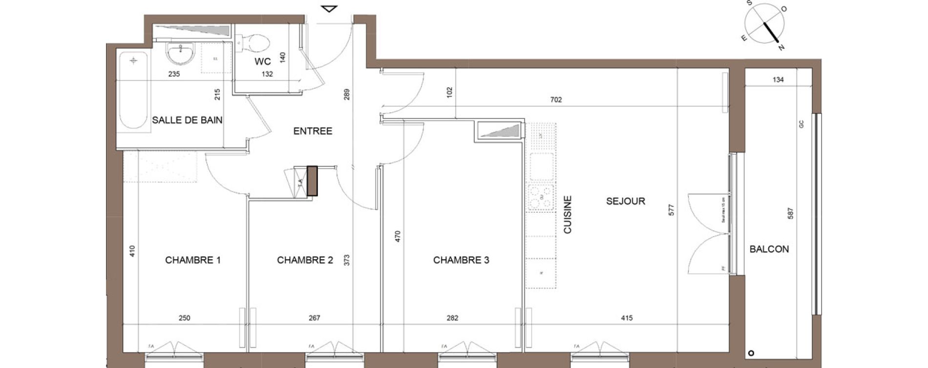 Appartement T4 de 72,68 m2 &agrave; Pontoise Centre