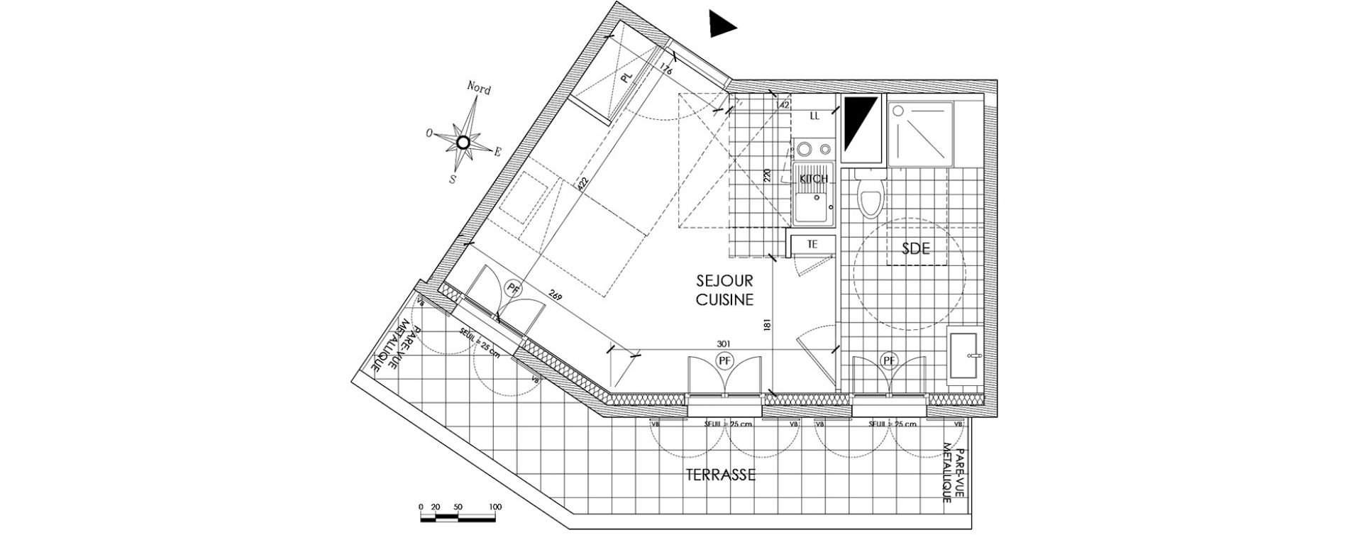 Appartement T1 de 25,04 m2 &agrave; Pontoise Centre