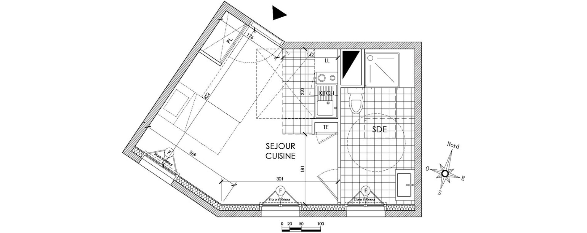 Appartement T1 de 25,04 m2 &agrave; Pontoise Centre